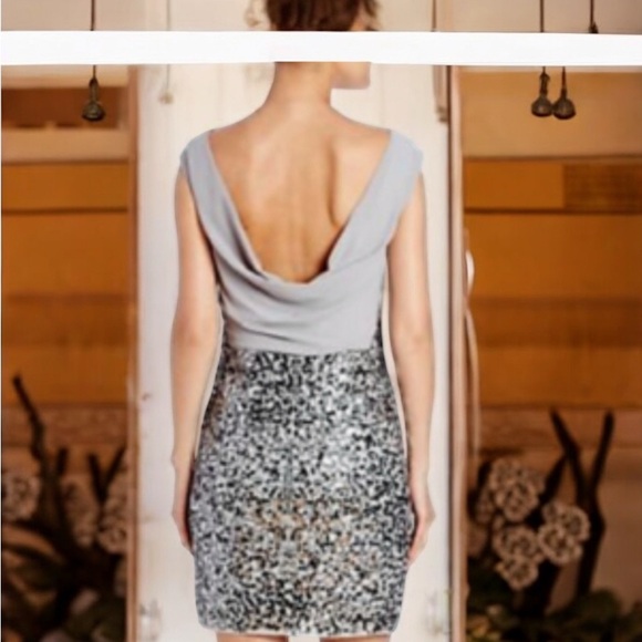 Laundry by Shelli Segal Chrome Lace w/Embellished Sequin Cowl-Back Dress 10 NWT - Picture 14 of 16